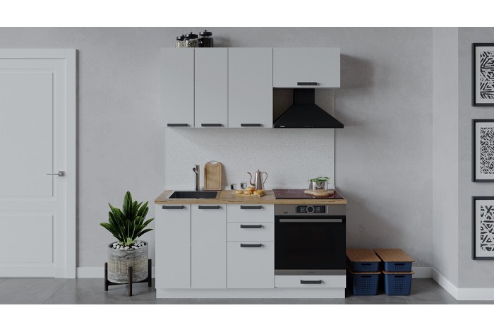 Кухонный гарнитур «Детройт» длиной 160 см со шкафом НБ Белый, Белый глянец