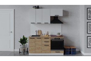 Кухонный гарнитур Детройт длиной 160 см со шкафом НБ Белый, Белый глянец, Дуб Крафт золотой