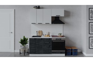 Кухонный гарнитур Детройт длиной 160 см со шкафом НБ Белый, Белый глянец, Угольный Камень