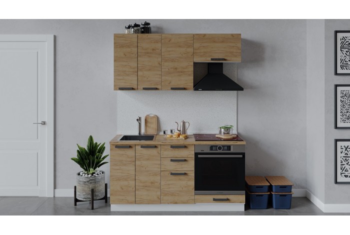 Кухонный гарнитур «Детройт» длиной 160 см со шкафом НБ Белый, Дуб Крафт золотой