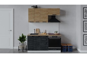 Кухонный гарнитур Детройт длиной 160 см со шкафом НБ Белый, Дуб Крафт золотой, Угольный Камень