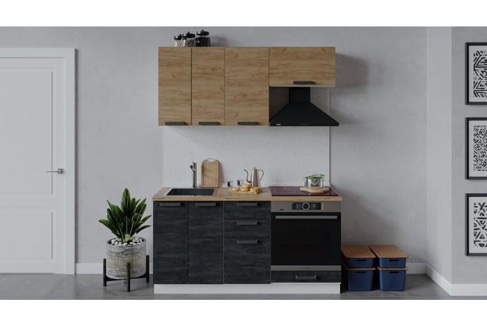 Кухонный гарнитур «Детройт» длиной 160 см со шкафом НБ Белый, Дуб Крафт золотой, Угольный Камень