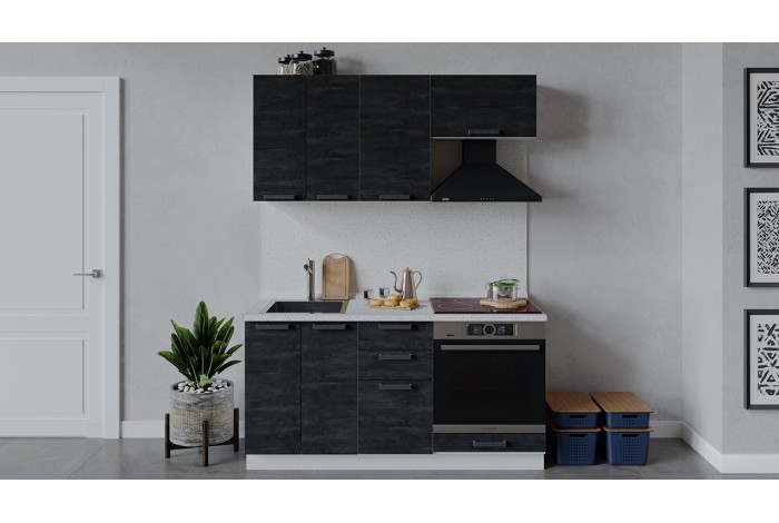 Кухонный гарнитур «Детройт» длиной 160 см со шкафом НБ Белый, Угольный Камень