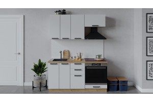 Кухонный гарнитур Детройт длиной 160 см со шкафом НБ Дуб Крафт золотой, Белый глянец