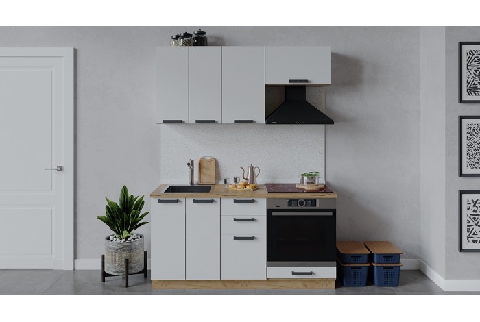 Кухонный гарнитур «Детройт» длиной 160 см со шкафом НБ Дуб Крафт золотой, Белый глянец