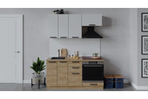 Кухонный гарнитур Детройт длиной 160 см со шкафом НБ Дуб Крафт золотой, Белый глянец