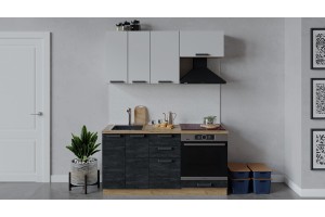 Кухонный гарнитур Детройт длиной 160 см со шкафом НБ Дуб Крафт золотой, Белый глянец, Угольный Камень