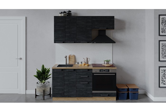 Кухонный гарнитур «Детройт» длиной 160 см со шкафом НБ Дуб Крафт золотой, Угольный Камень