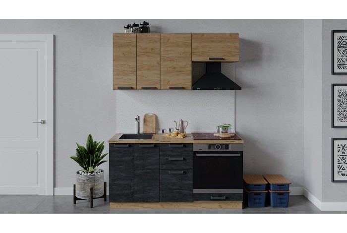 Кухонный гарнитур «Детройт» длиной 160 см со шкафом НБ Дуб Крафт золотой, Угольный Камень