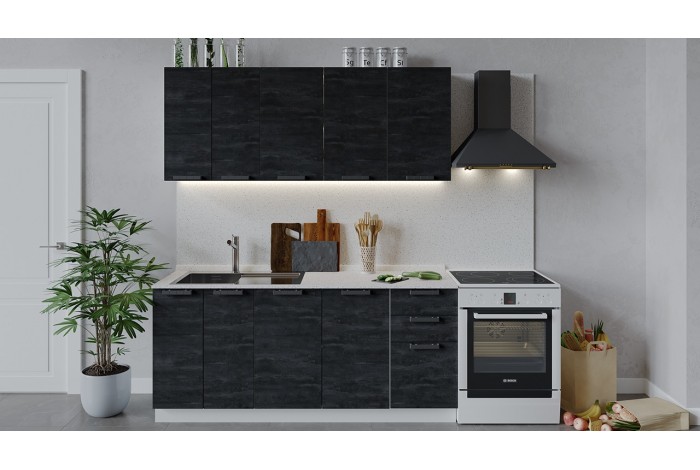 Кухонный гарнитур «Детройт» длиной 180 см Белый, Угольный Камень