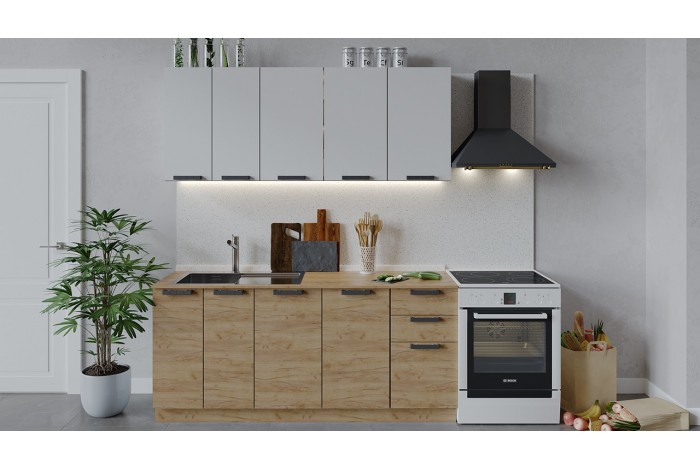 Кухонный гарнитур «Детройт» длиной 180 см Дуб Крафт золотой, Белый глянец