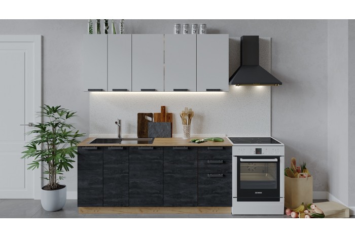 Кухонный гарнитур «Детройт» длиной 180 см Дуб Крафт золотой, Белый глянец, Угольный Камень