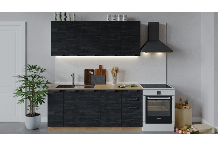 Кухонный гарнитур «Детройт» длиной 180 см Дуб Крафт золотой, Угольный Камень