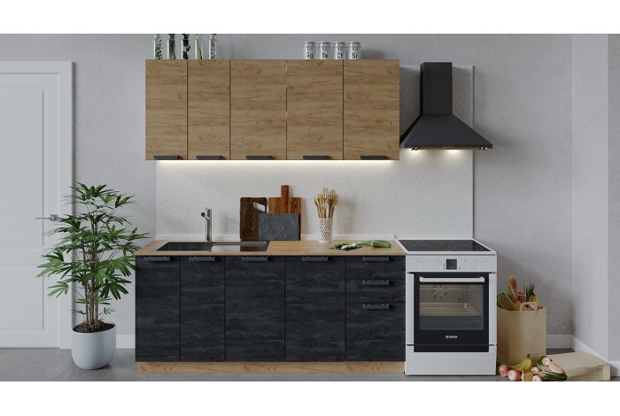 Кухонный гарнитур «Детройт» длиной 180 см Дуб Крафт золотой, Угольный Камень