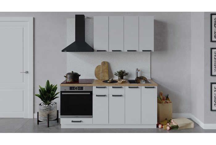 Кухонный гарнитур «Детройт» длиной 180 см со шкафом НБ Белый, Белый глянец