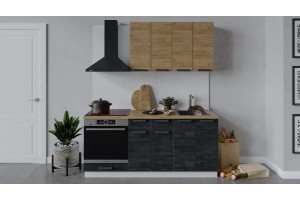 Кухонный гарнитур Детройт длиной 180 см со шкафом НБ Белый, Дуб Крафт золотой, Угольный Камень