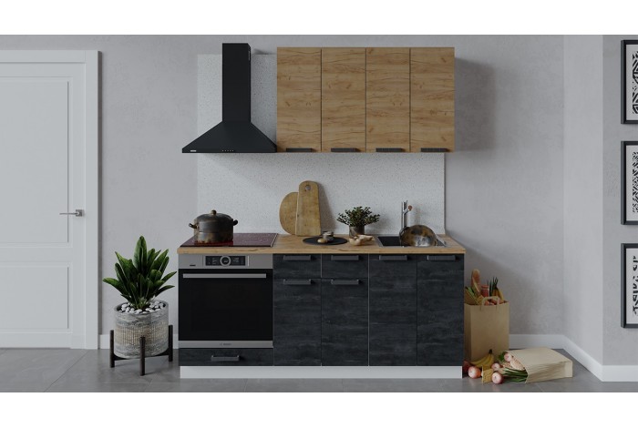 Кухонный гарнитур «Детройт» длиной 180 см со шкафом НБ Белый, Дуб Крафт золотой, Угольный Камень