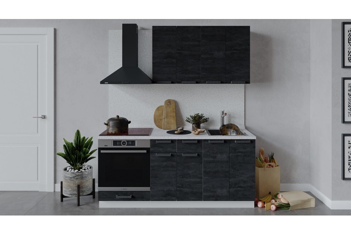 Кухонный гарнитур «Детройт» длиной 180 см со шкафом НБ Белый, Угольный Камень