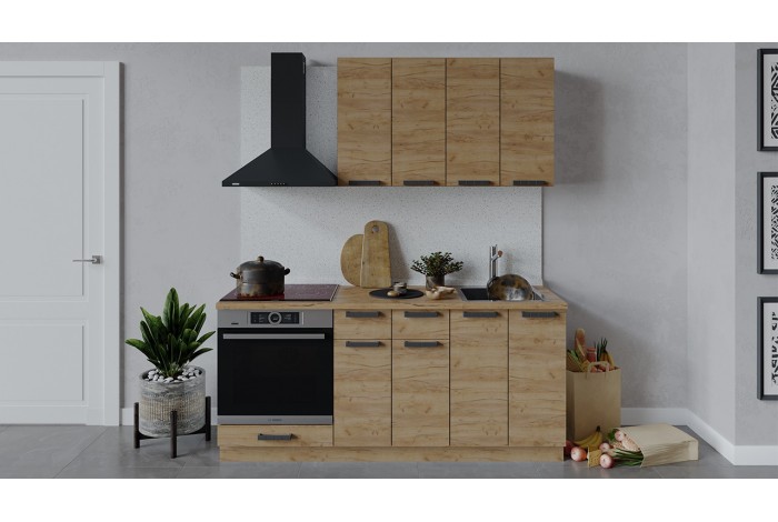 Кухонный гарнитур «Детройт» длиной 180 см со шкафом НБ Дуб Крафт золотой