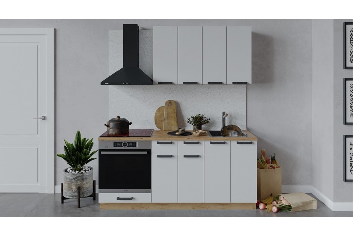 Кухонный гарнитур «Детройт» длиной 180 см со шкафом НБ Дуб Крафт золотой, Белый глянец