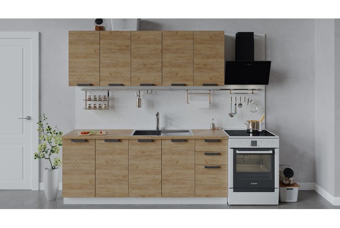 Кухонный гарнитур «Детройт» длиной 200 см Белый, Дуб Крафт золотой