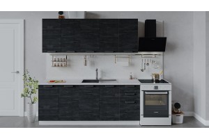 Кухонный гарнитур Детройт длиной 200 см Белый, Угольный Камень