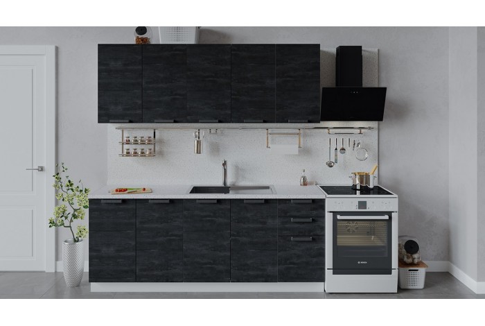 Кухонный гарнитур «Детройт» длиной 200 см Белый, Угольный Камень