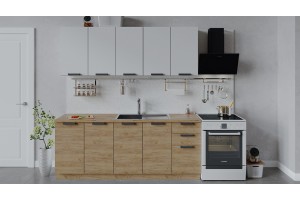 Кухонный гарнитур Детройт длиной 200 см Дуб Крафт золотой, Белый глянец