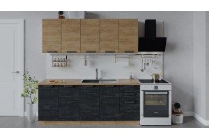 Кухонный гарнитур Детройт длиной 200 см Дуб Крафт золотой, Угольный Камень