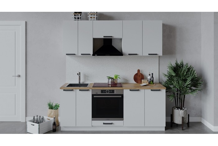 Кухонный гарнитур «Детройт» длиной 200 см со шкафом НБ Белый, Белый глянец