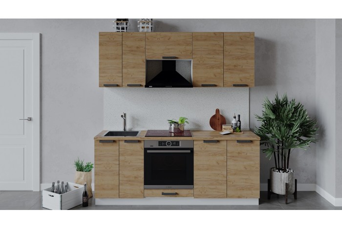 Кухонный гарнитур «Детройт» длиной 200 см со шкафом НБ Белый, Дуб Крафт золотой