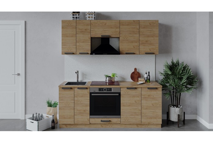 Кухонный гарнитур «Детройт» длиной 200 см со шкафом НБ Дуб Крафт золотой