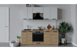 Кухонный гарнитур Детройт длиной 200 см со шкафом НБ Дуб Крафт золотой, Белый глянец