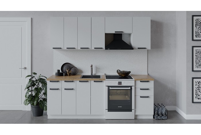 Кухонный гарнитур «Детройт» длиной 220 (160) см Белый, Белый глянец