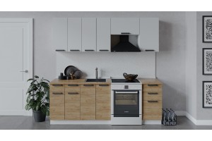 Кухонный гарнитур Детройт длиной 220 (160) см Белый, Белый глянец, Дуб Крафт золотой