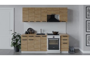 Кухонный гарнитур Детройт длиной 220 (160) см Белый, Дуб Крафт золотой