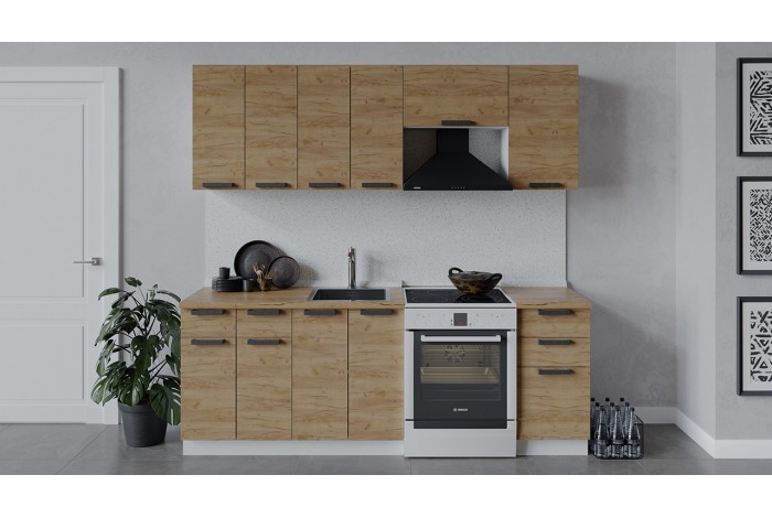 Кухонный гарнитур «Детройт» длиной 220 (160) см Белый, Дуб Крафт золотой