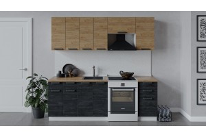 Кухонный гарнитур Детройт длиной 220 (160) см Белый, Дуб Крафт золотой, Угольный Камень