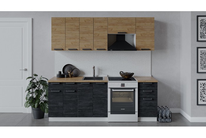 Кухонный гарнитур «Детройт» длиной 220 (160) см Белый, Дуб Крафт золотой, Угольный Камень