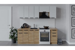 Кухонный гарнитур Детройт длиной 220 (160) см Дуб Крафт золотой, Белый глянец