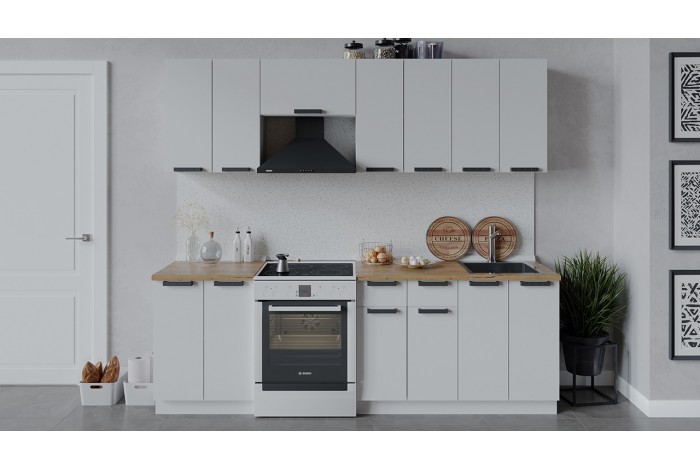 Кухонный гарнитур «Детройт» длиной 240 (180) см Белый, Белый глянец