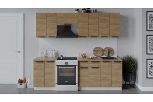 Кухонный гарнитур Детройт длиной 240 (180) см Белый, Дуб Крафт золотой