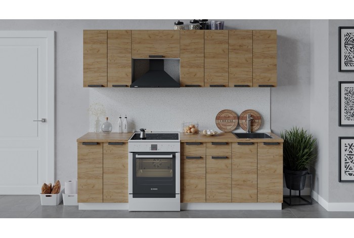 Кухонный гарнитур «Детройт» длиной 240 (180) см Белый, Дуб Крафт золотой