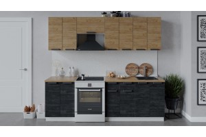 Кухонный гарнитур Детройт длиной 240 (180) см Белый, Дуб Крафт золотой, Угольный Камень