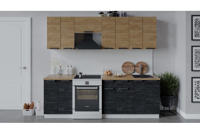 Кухонный гарнитур «Детройт» длиной 240 (180) см Белый, Дуб Крафт золотой, Угольный Камень