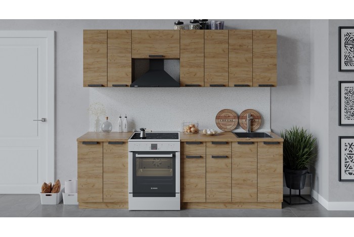 Кухонный гарнитур «Детройт» длиной 240 (180) см Дуб Крафт золотой