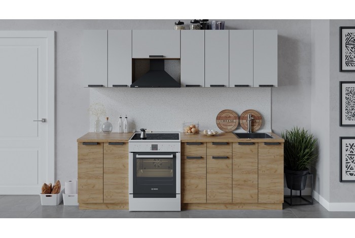 Кухонный гарнитур «Детройт» длиной 240 (180) см Дуб Крафт золотой, Белый глянец