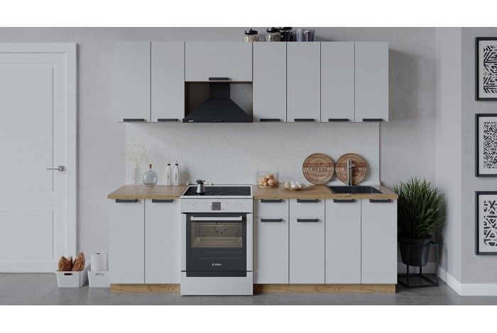 Кухонный гарнитур «Детройт» длиной 240 (180) см Дуб Крафт золотой, Белый глянец