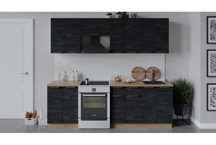 Кухонный гарнитур «Детройт» длиной 240 (180) см Дуб Крафт золотой, Угольный Камень