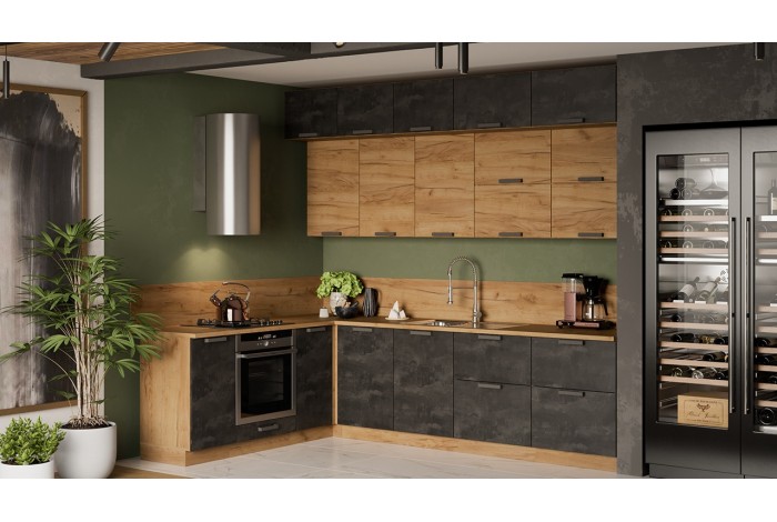 Кухонный гарнитур «Детройт» №10 Дуб Крафт золотой, Угольный Камень